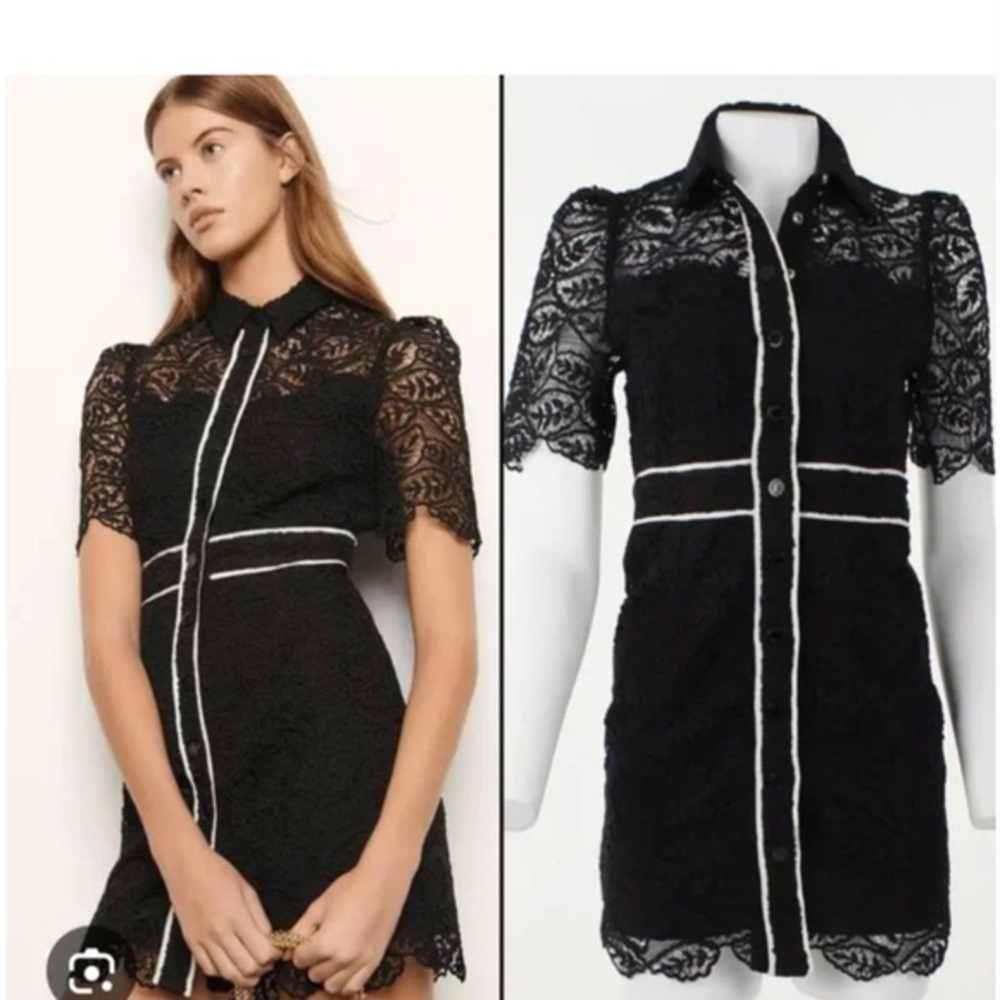 Sandro Paris Black Lace Contrast Trim Dress | French Girl Luxury